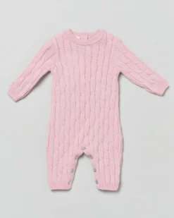 Tutina rosa in pura lana a trecce a maniche lunghe