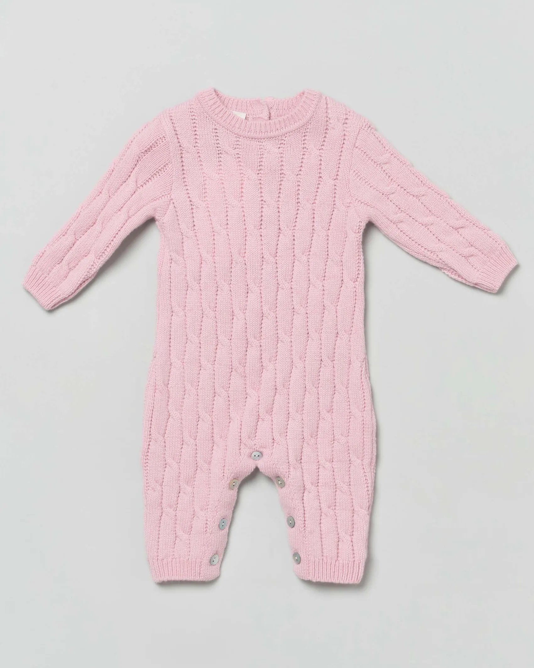 Tutina rosa in pura lana a trecce a maniche lunghe