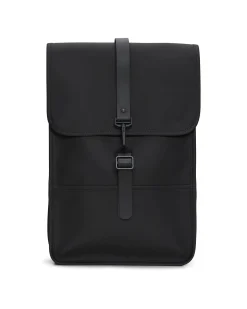 Zaino Backpack Mini nero dalla linea rettangolare con tasca frontale e chiusura a moschettone