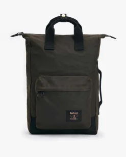Zaino Barbour in cotone cerato verde militare con manici in tessuto