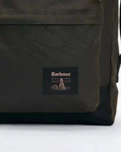 Zaino Barbour in cotone cerato verde militare con manici in tessuto