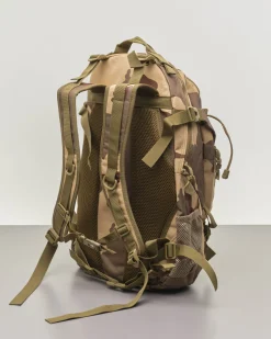 Zaino mimetico beige e marrone in tessuto con tasca esterna con zip verticale